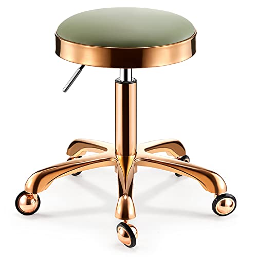 PU Leather Round Adjustable Rolling Swivel 360° Bar Stool Chair Hydraulic Seat Height Adjustable 40-55cm/15.7-21.7in Spa Salon Chair for Beauty Barber Tattoo Kitchen Massage (Beige)