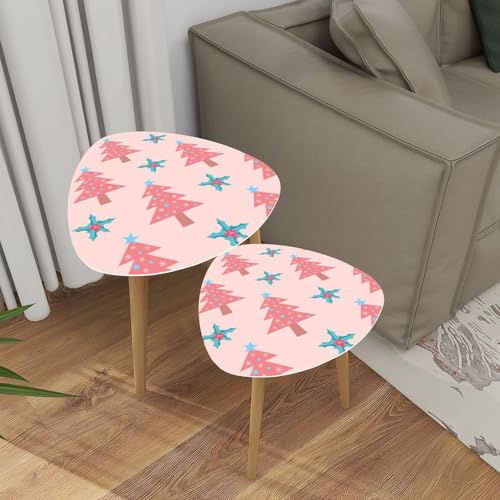 Triangle Nesting Coffee Table Set of 2 Green forest pine tree Park separate objects Modern Minimalist Side Table Small End Table Leisure Tea Table Living room Bedroom Office