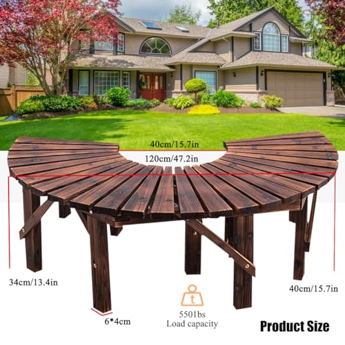 Tree Bench Wrap Around, Curved outdoor Benches Weatherproof Wooden Semi Circle for Garden Park Yard Porch Patio Deck Lawn (1PCS)