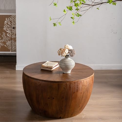 NicBex Coffee Table Vintage Style Bucket Shaped Coffee Table Contemporary Coffee Table with Hidden Storage Farmhouse Coffee Table Solid Wooden Coffee Table Center Table for Living Room, Brown