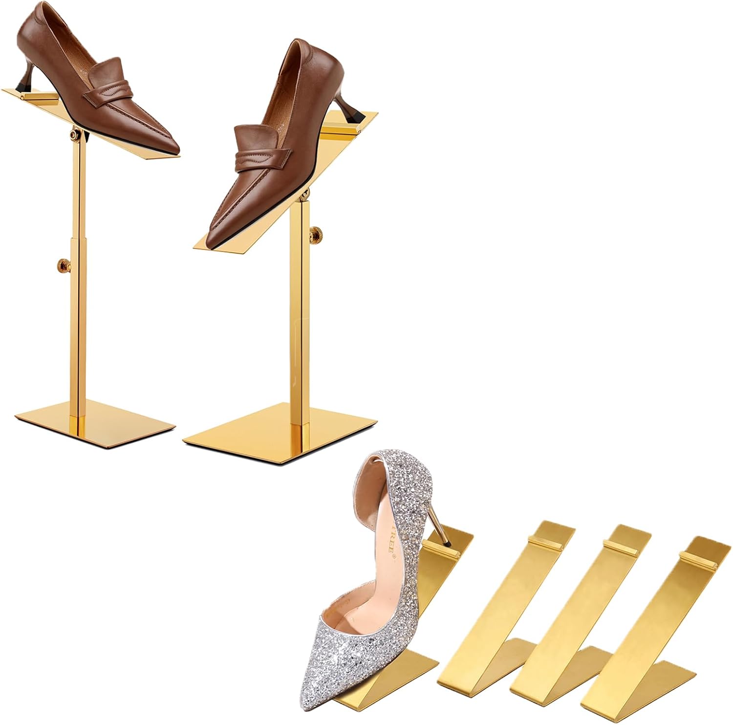 2pcs Adjustable Gold Shoe Display Stand and 4pcs Shoes Display Stand