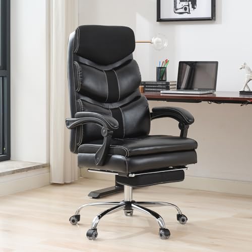 Executive Office Chair with Foot Rest, Ergonomic Big and Tall Computer Desk Chair Back Support, Comfy Reclining High Back Office Chair for Adults, Task Swivel Chairs for Home Office