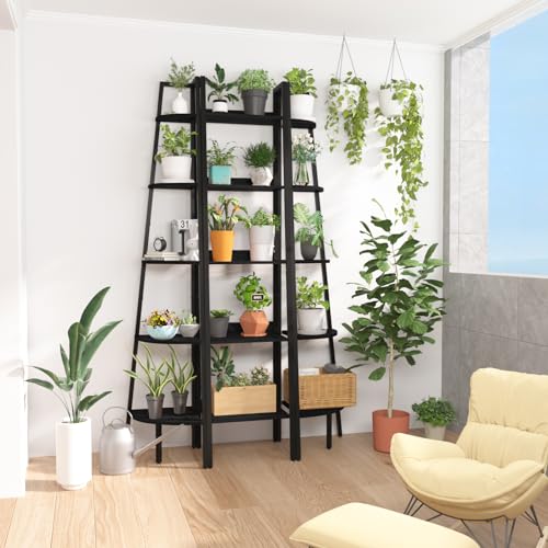 Yoobure Ladder Shelf, 5 Tier Tall Ladder Bookshelf Corner Shelf, Industrial Book Shelf Ladder Bookcase Narrow, Standing Storage Shelves Display Shelf for Bedroom Living Room Office Kitchen Bathroom