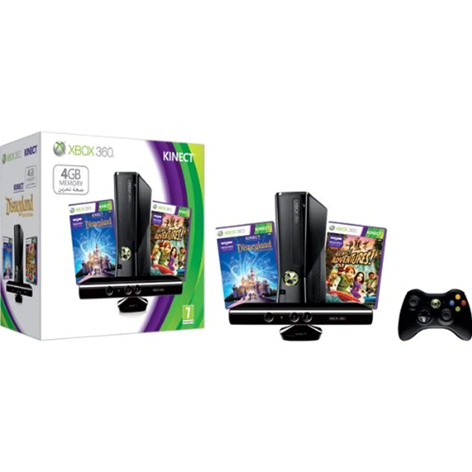 Free Shipping! Restored Xbox 360 4GB Kinect Console Bundle With Kinect Disneyland Adventures And Kinect Adventures (Refurbished)