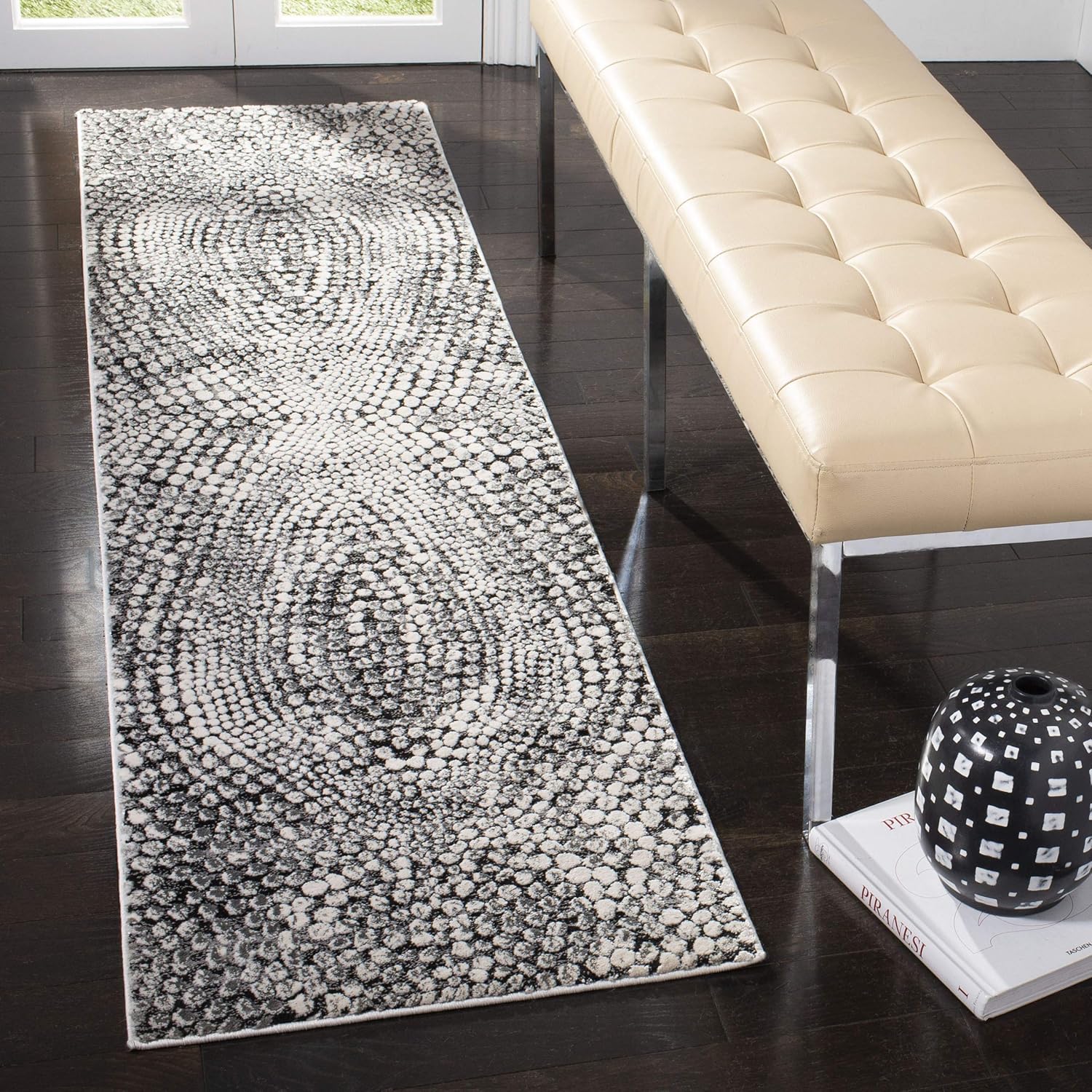 SAFAVIEH Lurex Collection Runner Rug - 2' x 14', Black & Light Grey, Modern Abstract Design, Non-Shedding & Easy Care, Ideal for High Traffic Areas in Living Room, Bedroom (LUR185Z)