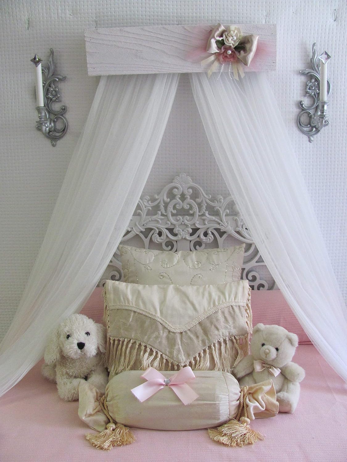 Princess Bed Crown Canopy Crib Baby Nursery Decor Shabby Chic Princess Girl's Bedroom FREE White curtains Vintage inspired Chalk paint SO ZOEY BOUTIQUE SALE