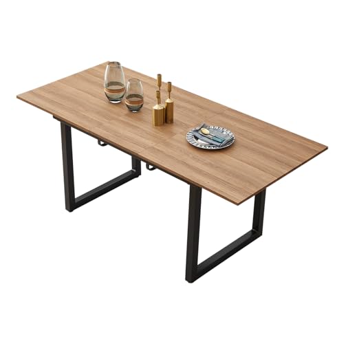 Square Dining Table with Metal Legs, MDF Top Adjustable Dining Table Length Kitchen Table for Living Room, Office, Dining Room 70.86x31.49x29.13in Black One Size