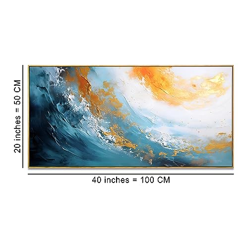 Wall Art Framed Abstract Canvas Painting Artwork Decor, Modern Light Gray and Gold Yellow Flower Picture Prints for Living Room Bedroom Home Office Walls, Ready to Hang 20.00