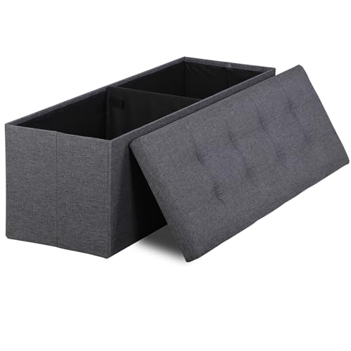 ZENY 43.3 inches Folding Storage Ottoman Bench Storage Chest Footrest with Foam Padded Seat, Great for Bedroom, Entryway and Living Room, Holds up to 660 lb (Grey)