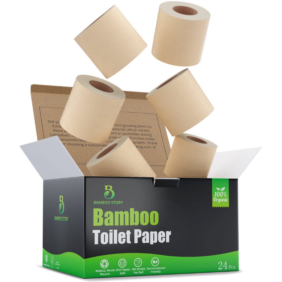 48 Bulk Premium Unbleached Bamboo Toilet Paper, Plant-Based, PFAS Free, 3PLY & 300 Sheets, FSC Certified, Organic Brown, Chlorine Free, Plastic Free, BPA Free,Toilet Tissue (48)