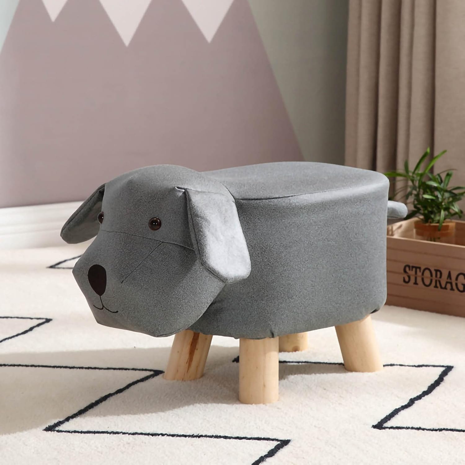 SASKATE Cute Cartoon Children Stool, Small Dog Shape Stool, Portable Children Wooden Low Stools for Home Kindergarten (Blue Grey)