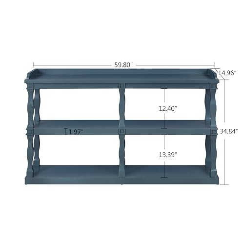 Console Table Wooden Hallway Table Entryway Table Long Foyer Table, Retro Farmhouse Country Rustic Console Table Sofa Table with Open Storage Shelf, Black