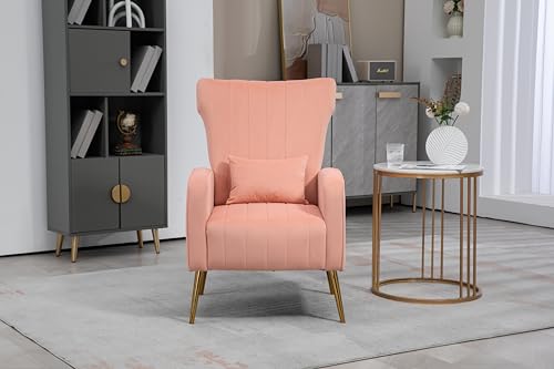 Velvet Accent Chairs for Living Room Modern Wingback Vanity Chairs Upholstered Arm Chairs High Back Accent Chair (Purple)