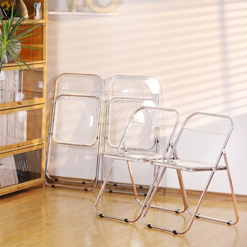 4 Pcs Modern Acrylic Folding Chair Armless Event Chairs Transparent Plastic Folding Chairs Clear Stackable Dining Chairs Plastic Living Room Seat for Home Living Room Inside Outside