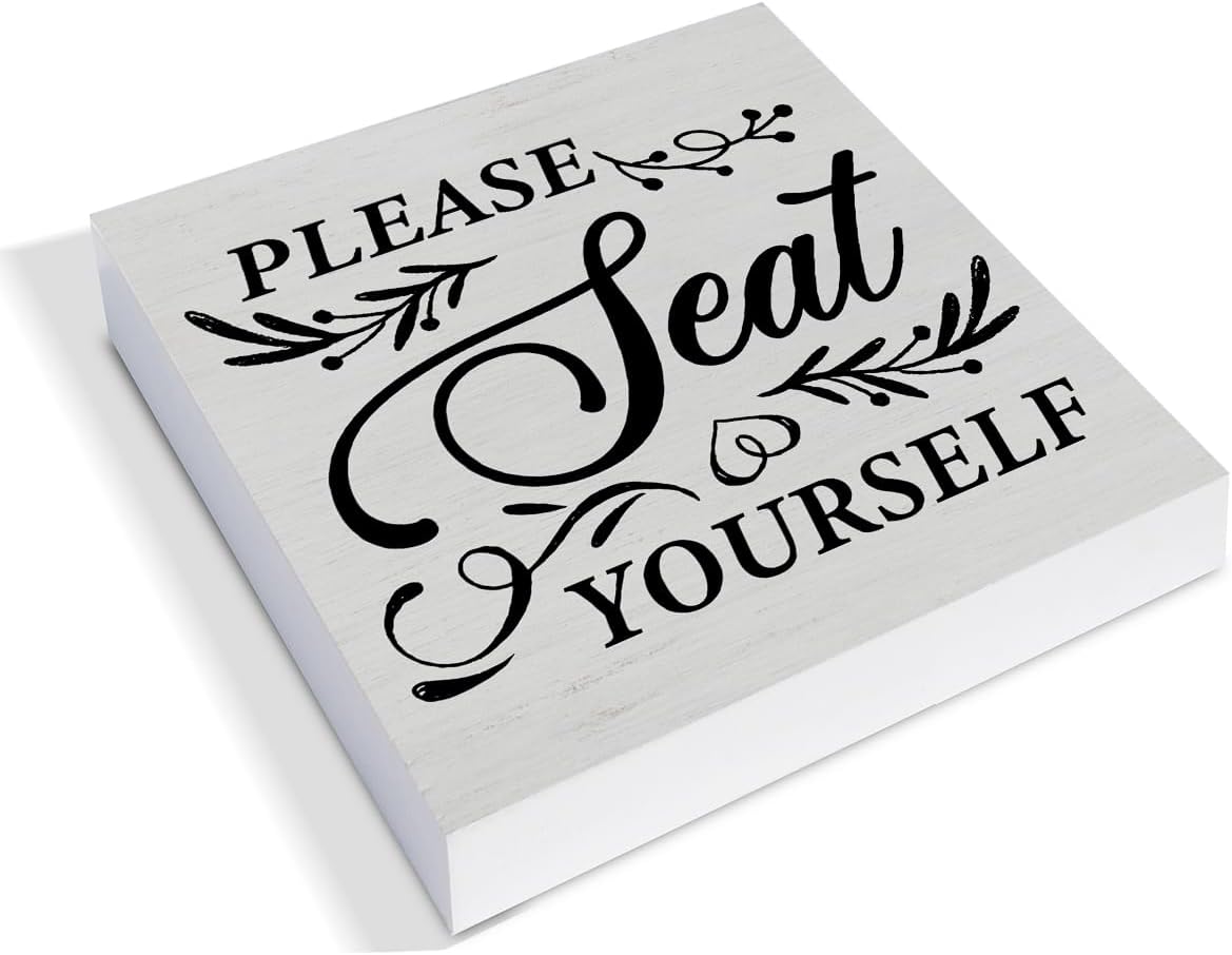 Rustic Bathroom Wooden Box Sign Desk Decor, Please Seat Yourself Wood Block Sign Home Bathroom Toilet Tabletop Shelf Desk Decoration, 5 X 5 Inches