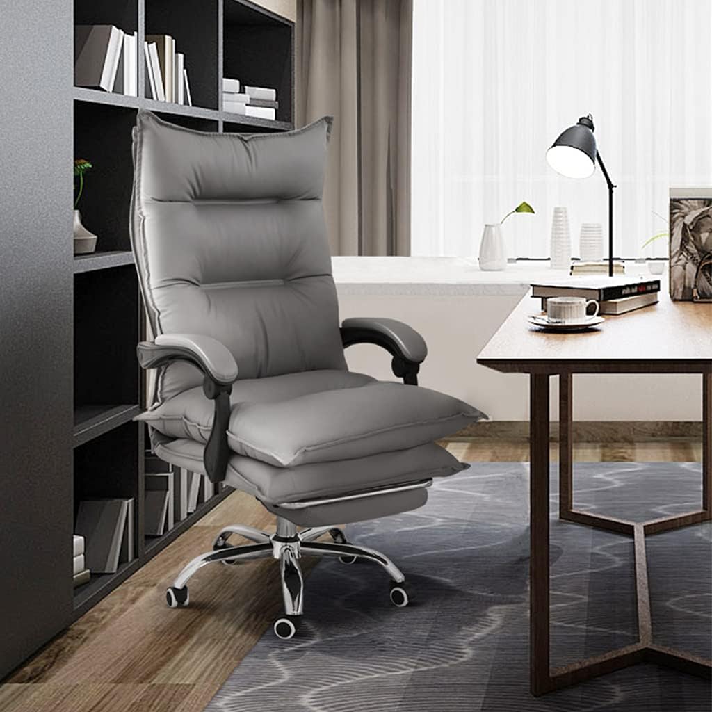 PU Leather Home Office Chair,Ergonomic Heavy Duty High Back Executive Computer Desk Swivel Chair with Footrest,Adjustable Height and Til (Grey)