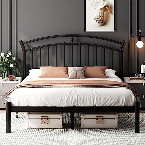 Feonase Full Size White Bed Frame, Heavy-duty Metal Bed Frame with 13 Hardened Steel Slats, 12
