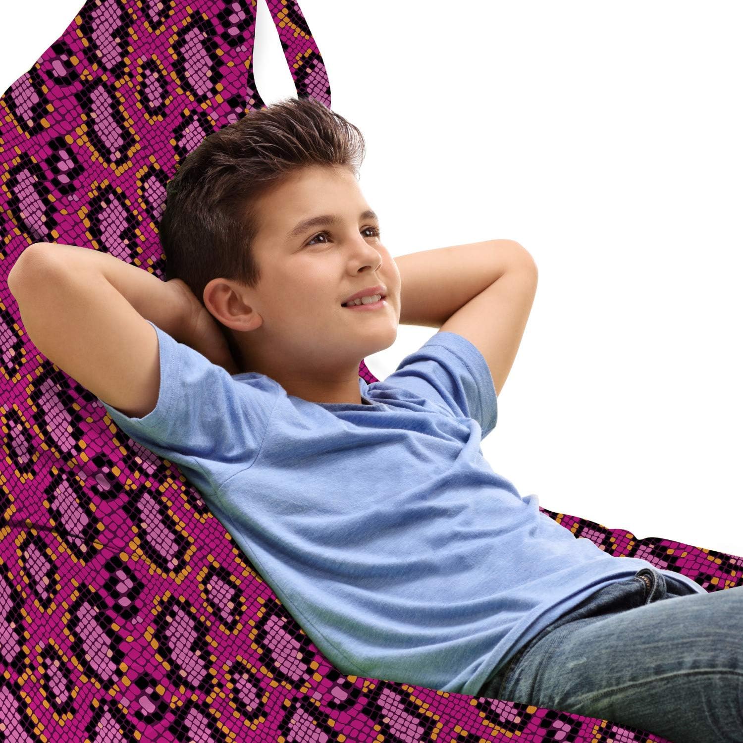 Ambesonne Snakeskin Print Lounger Chair Bag, Fashion Wild Reptile Repetitive Girly Tones, High Capacity Storage with Handle Container, Lounger Size, Magenta Multicolor