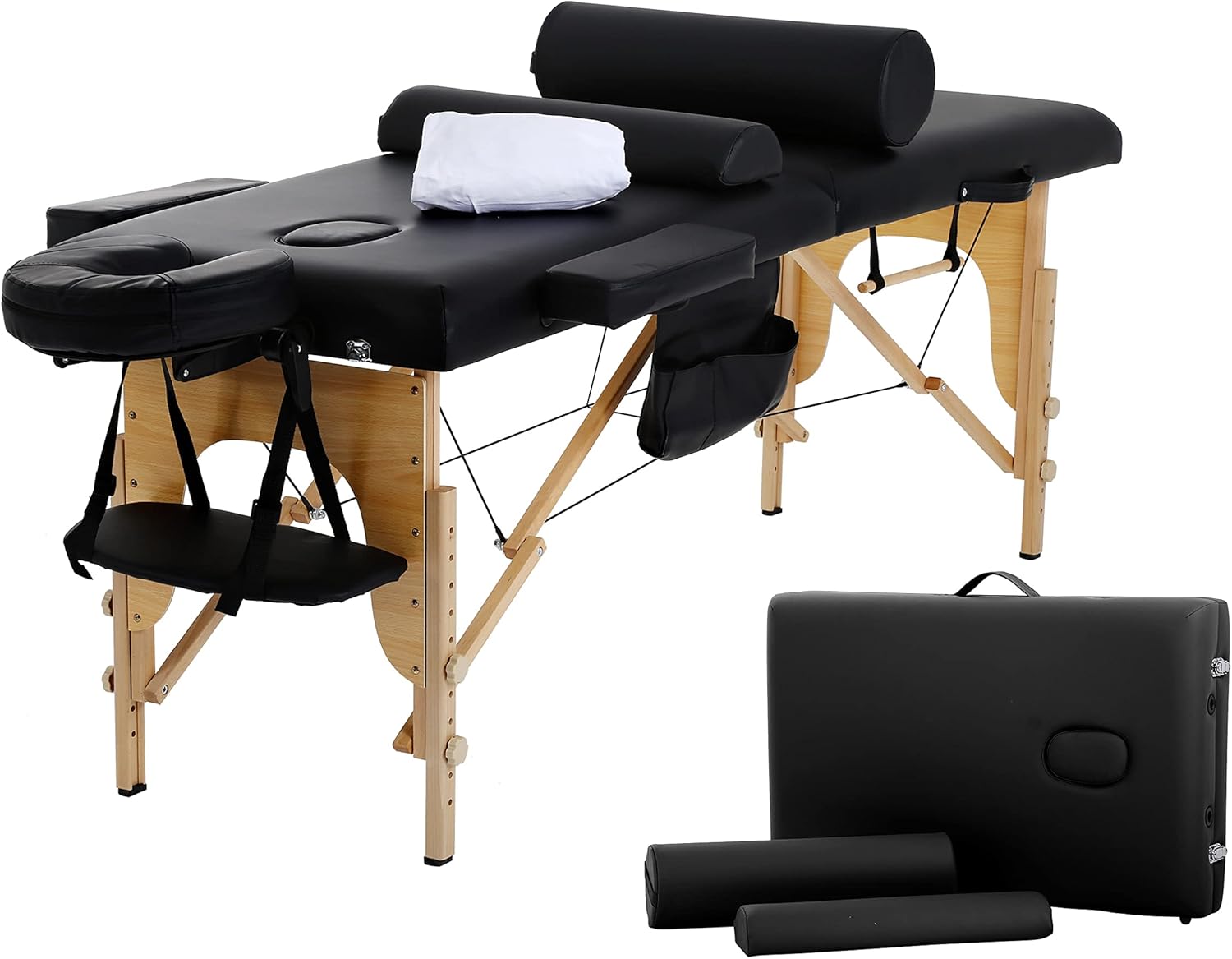 Massage Tables Portable Lash Bed 73 inch Tattoo Table, Height Adjustable Portable Spa Bed, 2 Folding Chiropractic Table w/Carry Case/Face Cradle/Hand Pallet/Towel Hanger/Oil Pouch/Sheet/2 Bolster