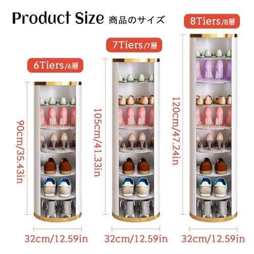 360 Shoe Organizer Rotate Rotating Shoe Rack Tower Shoe Cabinet For Entryway Cabinet Shelving For Space Saving Slim Hidden For Narrow Hallway,Bedroom,Living Room,Large Capacity(32x105cm/12.59x41.33in)