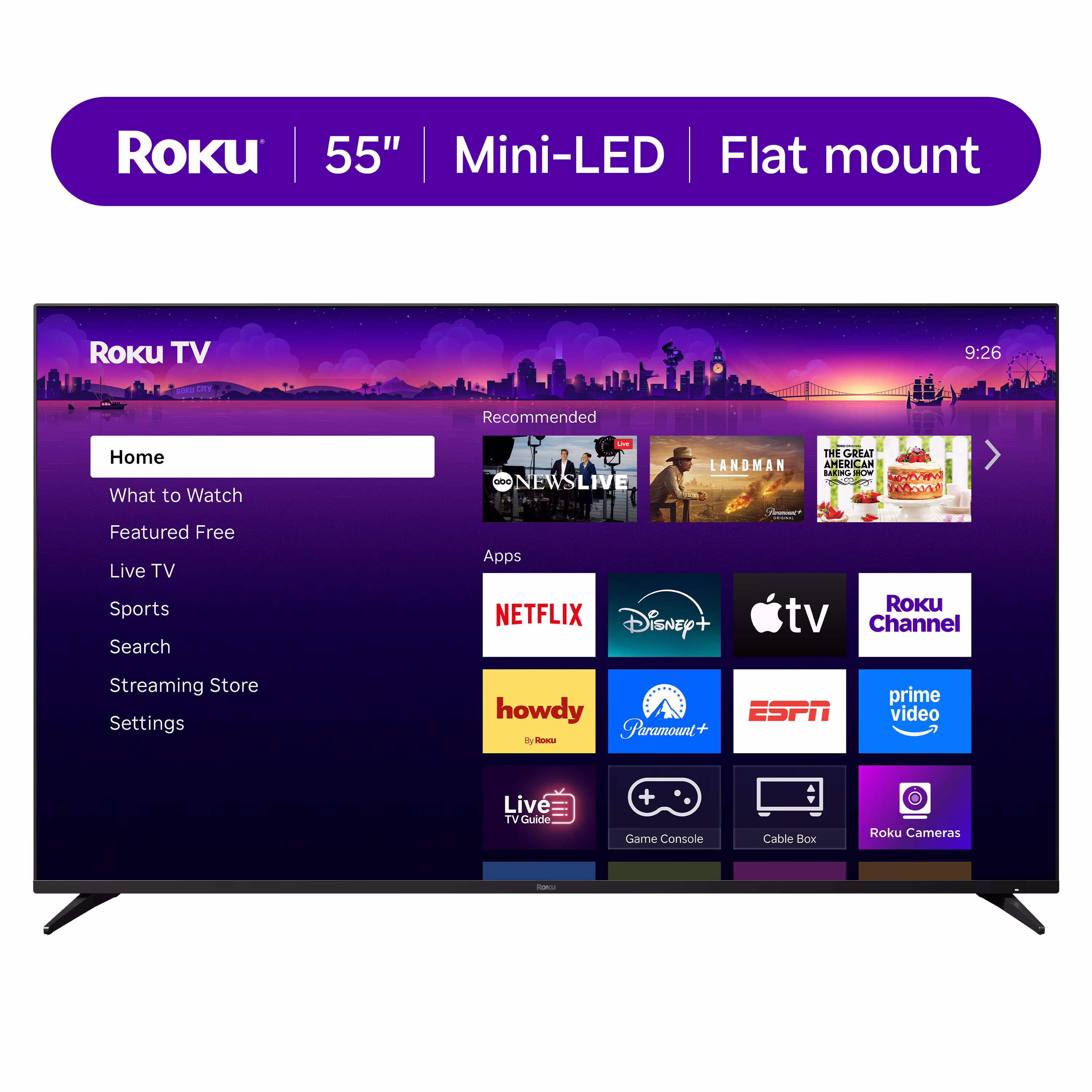 Roku Smart TV 2025 – 55-Inch Pro Series, 4K QLED Mini-LED – Roku TV with Backlit Voice Remote Pro