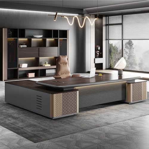 Modern L-Shape Executive Desk with Cable Management, L Shaped Office Desk for CEO Boss Manager, Reception Desk Computer Desk for Business Hub 86.5