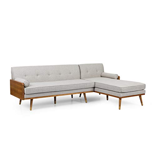 Christopher Knight Home Harriet Sectional, Light Blush, Dark Walnut