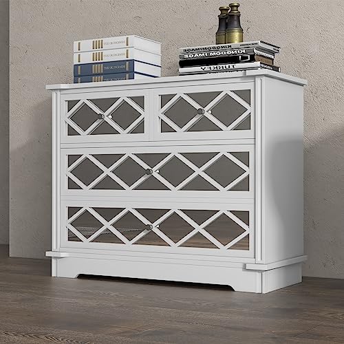 GAOMON 4 Drawer Dresser White, Sideboard Buffet Cabinate, Mid-Century Storage Cabinate with Wide Storage Space for Living Room, Bedroom, Dinning Room, Entryway Hallway