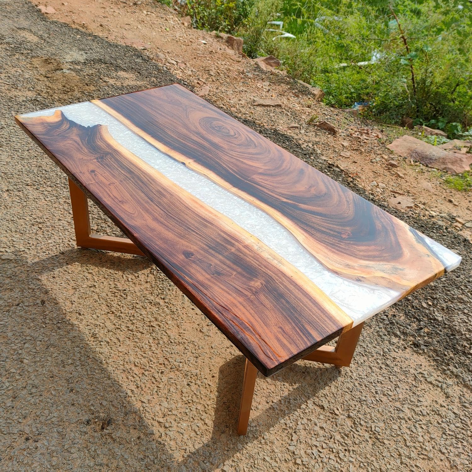 NAV KONST Customized epoxy Resin Solid Wood Opaque Table, Dining Table, Living Room Table, Wooden Epoxy Coffee Table, Side Table Diagonal Pattern Size: 24