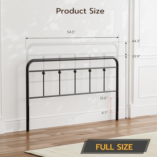 California King Size Headboard with Black Metal Construction, Spindle Detail and Elegant Curves Design, Adjustable Height, Farmhouse and Vintage style,Steel Headboard Only for Bedroom