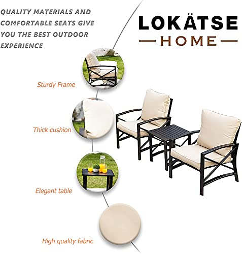 LOKATSE HOME 5Pcs Patio Furniture Conversation Bistro Loveseat and 2 Coffee Table, 5 pcs Chair Set, Blue