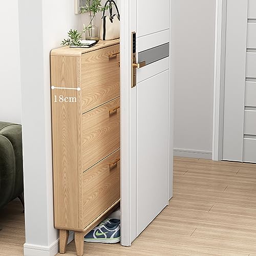 Narrow Shoe Organizer Cabinet for Entryway with Coat Shelf, 3 Flip Drawers, Free Standing Slim Shoe Storage Rack Shoe Storage Organizer for Hallway, Bedroom, Apartment (Size : 65 * 18 * 222cm)