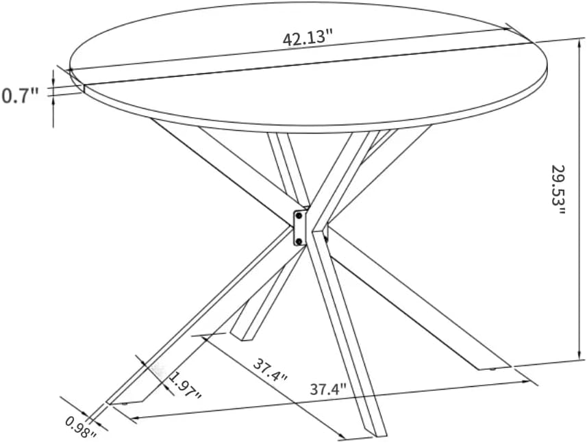 42'' Modern Cross Round Dining Table, White Marble Top Occasional, Two Piece RemovableTop, Matte Finish Iron Legs, 1