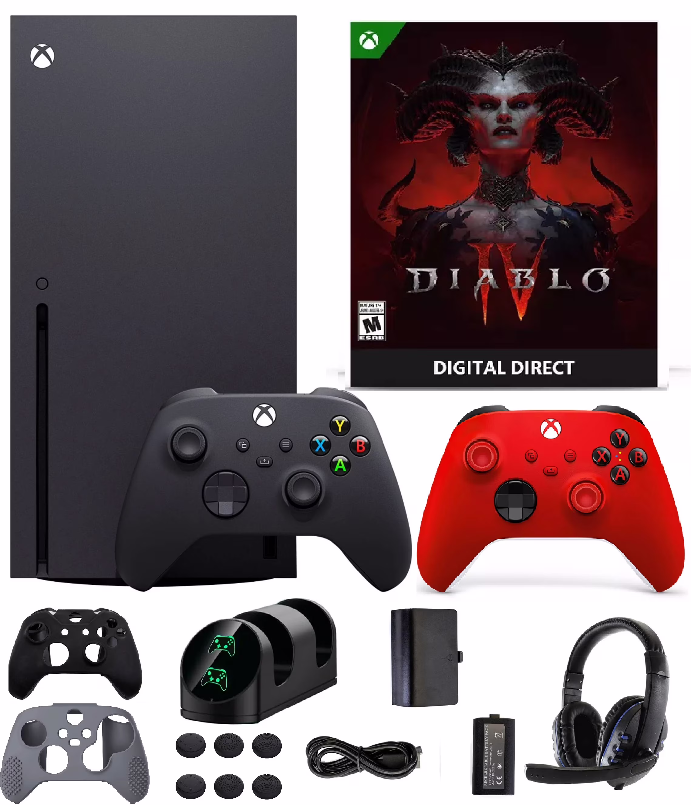 2023 Xbox Series X 1TB SSD Black Bundle with Diablo IV Game & Extra Red Controller