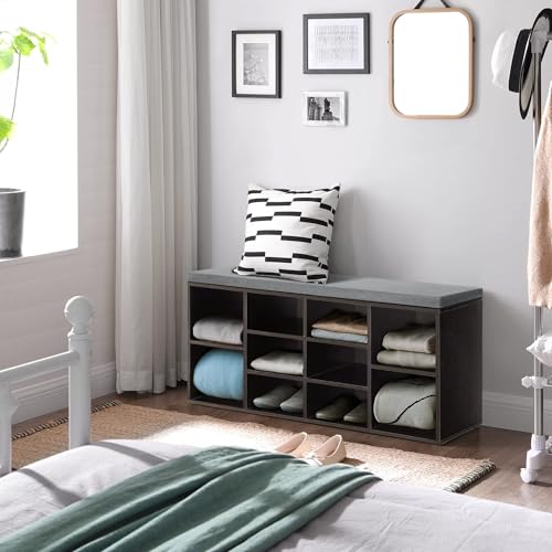 3-Tier Shoe Bench Storage Organizer - Entryway Hallway Shoe Rack Bench with Adjustable Shelves - Bedroom Storage Bench with 10 Compartments (Black)