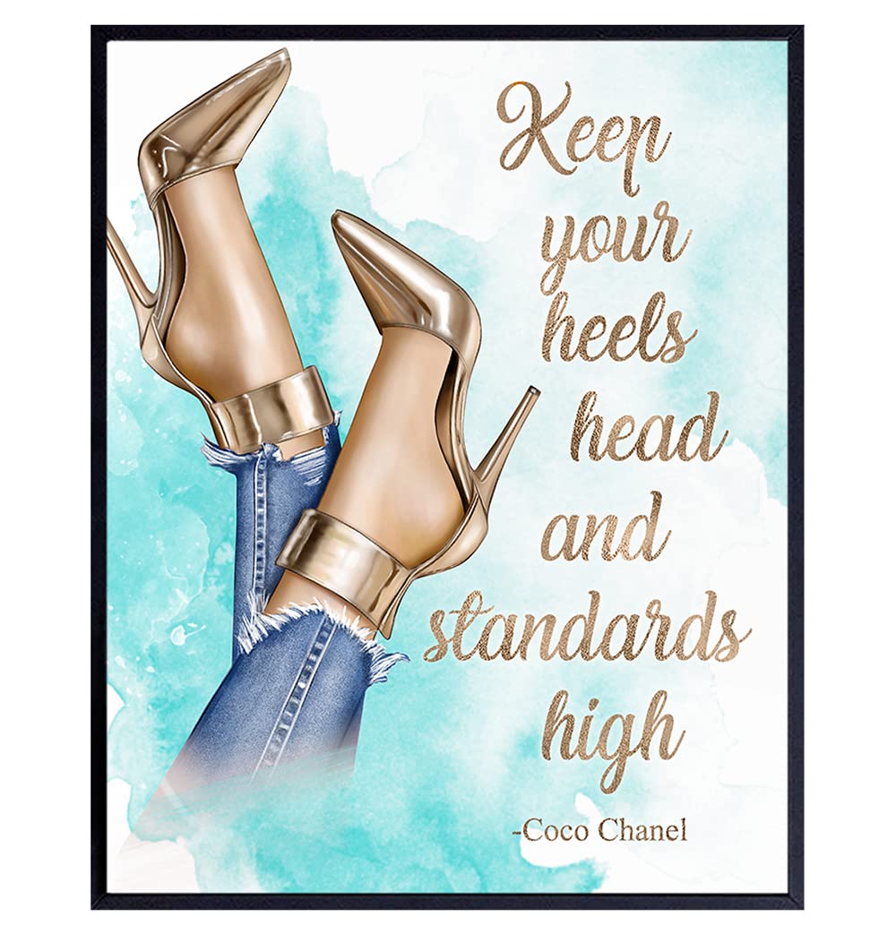 Motivational Quote Wall Art - Glam Wall Decor - Inspirational Gift for Women, Designer Shoes Fan, Couture Fashionista - Luxury Home decoration for Bathroom, Living room, Girl Teens Bedroom
