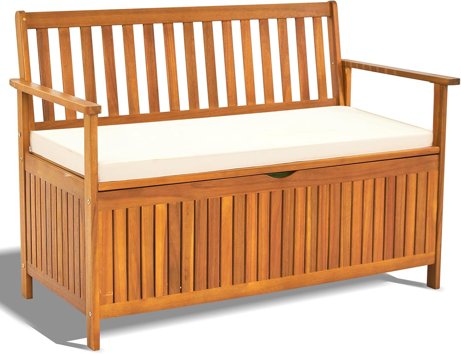 Wooden Outdoor Storage Bench Large Deck Box, Entryway Storage Bench with Inner Waterproof Dustproof Lining for Patio Garden Balcony Yard, Natural Wood Color