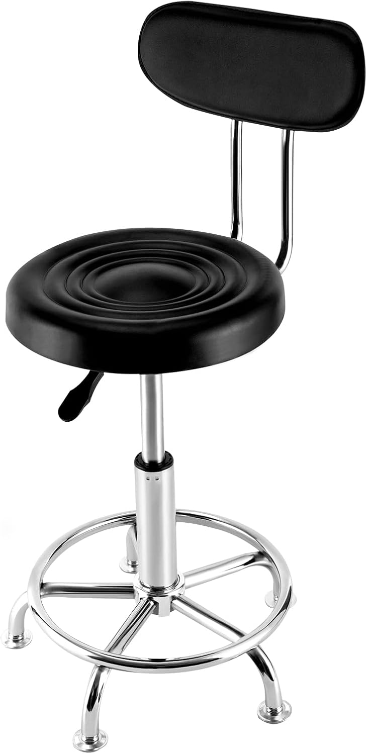 Rolling Stool Salon Chair with 360-degree Swivel Seat, Height Adjustable High Barber Cutting Stools, Rolling Swivel Salon Stool Chair with Backrest and Wheels, Leather,Thick Seat Padding