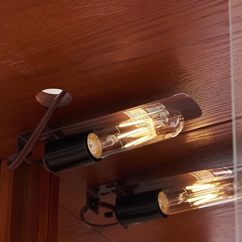 Curio Cabinet with Lighted, Display Cabinet with Glass Doors, Corner China Cabinet with Tempered Adjustable Glass Shelves & Carved Decoration (Crown Roof, Cherry)