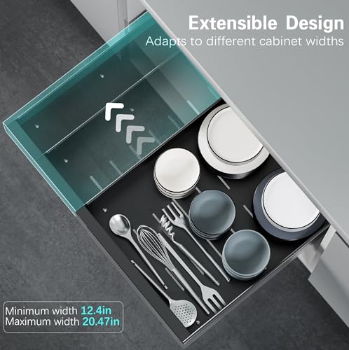 Expandable Pull Out Cabinet Organizer Adhesive,2Pack Peel And Stick Slide Out Drawer for Kitchen Cabinet,Cabinet Pull Out Shelves For Kitchen Pantry Organization Adjustable Width 12.5
