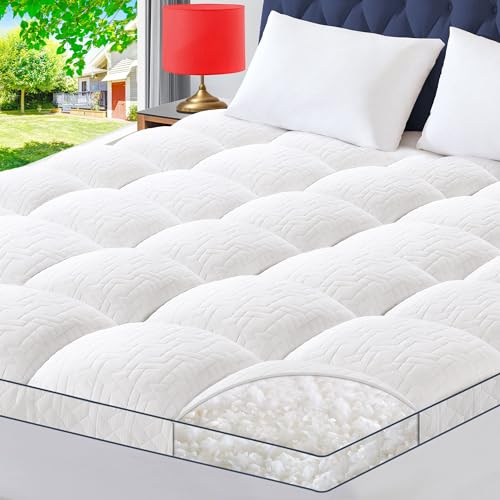Bedluxury Memory Foam Mattress Topper Twin Size Pillowtop Quilted Mattress Pad Cover with 8-21 Inch Deep Pocket Cooling and Breathable Shredded Memory Foam Filled