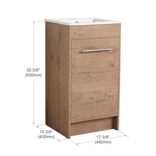 Dowell Oak Natural Bathroom Vanity with Ceramic Sink Combo, Modern Bathroom Cabinet with Soft-close Door, Freestanding Single Bathroom Vanity Set (36 Inch)