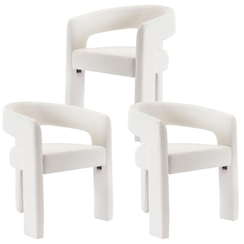 Modern Barrel Kitchen & Dining Room Chairs Set of 2, Velvet Upholstered Accent Chairs with Arm, 18.5'' Wide Side Armchair Vanity Chairs for Living Room Bedroom Makeup Small Spaces, Khaki