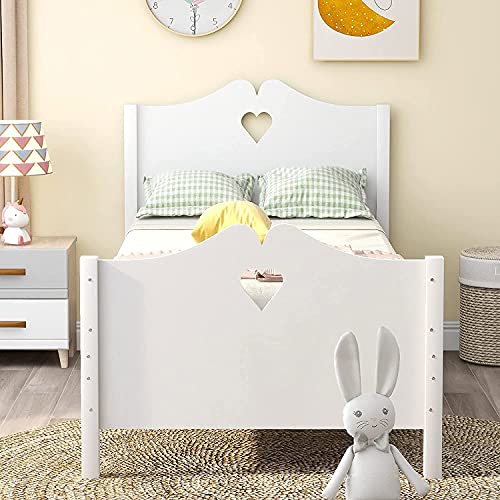 Twin Size Platform Bed, Rockjame Wood Bed Frame with Headboard,Footboard and Wood Slat Support for Kids, Teens and Adults (Pink) (Color : Pink)