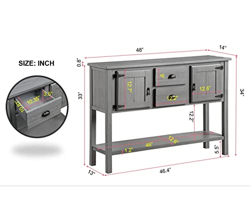 48'' Solid Wood Sideboard Storage Cabinet with 2 Drawers Console Table Buffet Entry Server Cabinet for Living Room Dining Room Kitchen Hallway