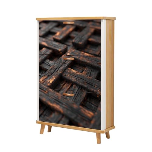 Shoe Cabinet with 3 Flip Drawers 3D Seamless Wood Parquet Floor Maple Pine Cherry Textures Wooden Shoe Storage Cabinet Boho Freestanding Hidden Shoe Rack Slim Shoe Organizer for Entryway