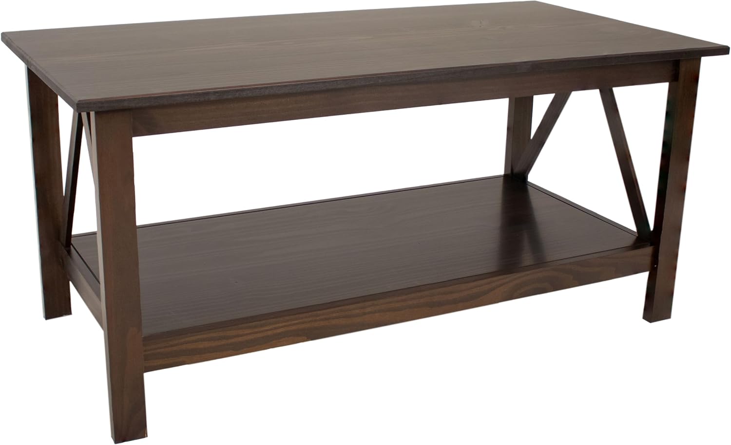Sunnydaze Dark Wood Coffee Table with Storage Shelf - Indoor Solid Pine Wood Center Table for Living Room - Dark Brown - 43.5