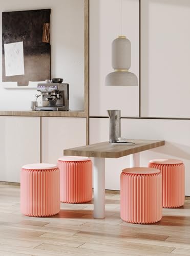 Home Furniture Modern Design Accordion Portable Folding Paper Stool Kraft Paper Relaxing Multifunction Round Foot Stool Side table-Fashion Paper Design Ideal for School Living Dining Room (Pink)