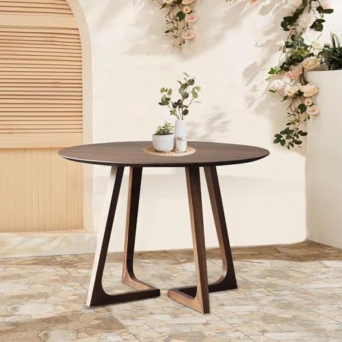Round Kitchen Table, Mid-Century Modern Dining Table,Space Saving Dining Table,with Beech Wood Legs and Wood Grain Tabletop for Dining, Living Room, Apartment,Walnut,31.5in/4 persons