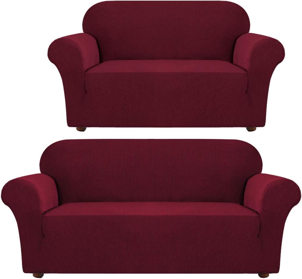 Sofa Slipcover Bundle with Loveseat Cover Couch Covers 1 Piece Sofa Covers for 3 Cushion Couch Furniture Protector Burgundy
